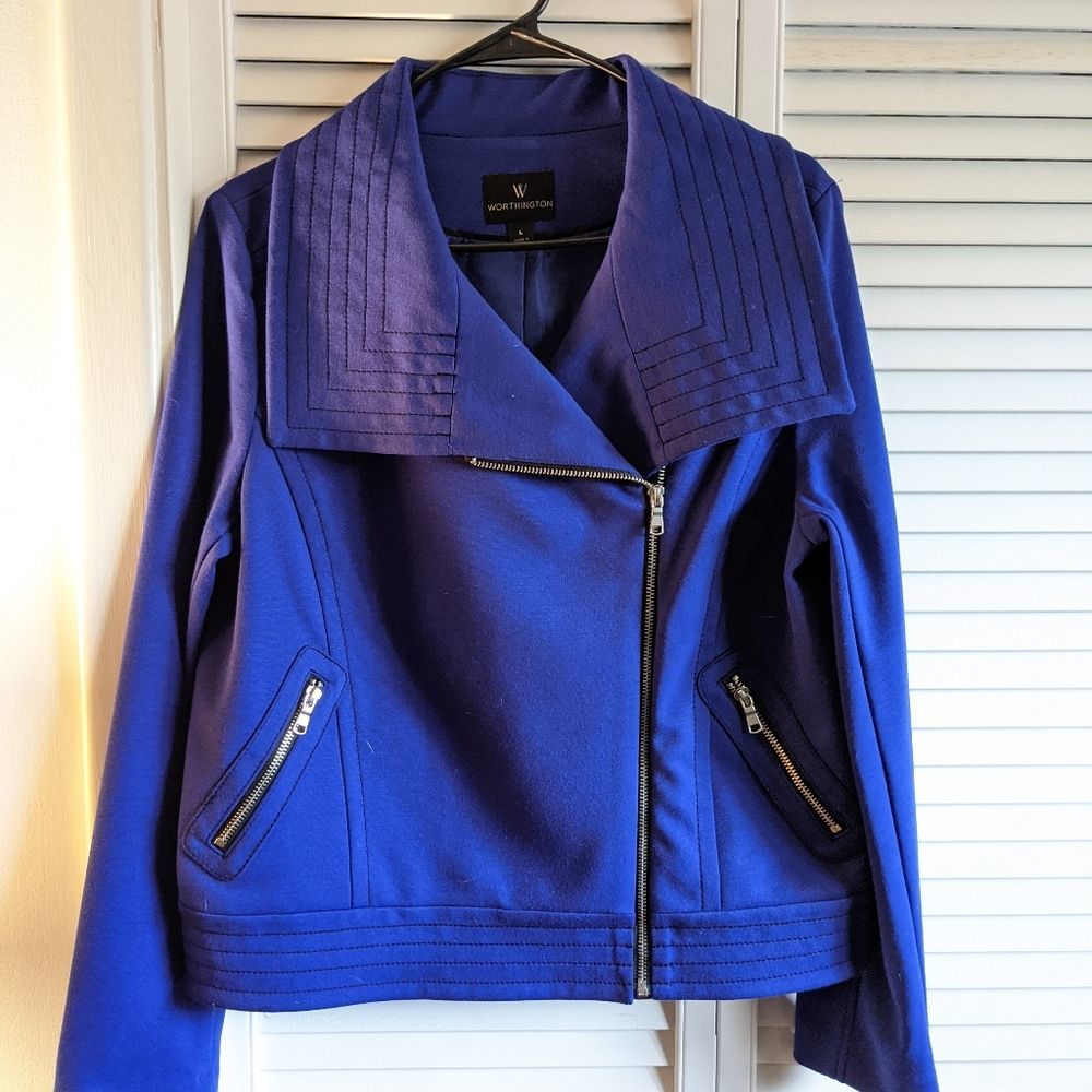 Blue Side Zip Dress Bomber Jacket‎